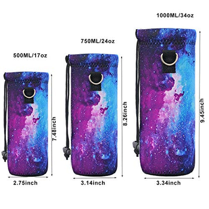 RICHEN Neoprene Water Bottle Carrier Bag with Adjustable Shoulder Strap,Insulated Water Bottle Cover for Stainless Steel/Glass/Plastic Bottles - color: Galaxy, size: 750ml