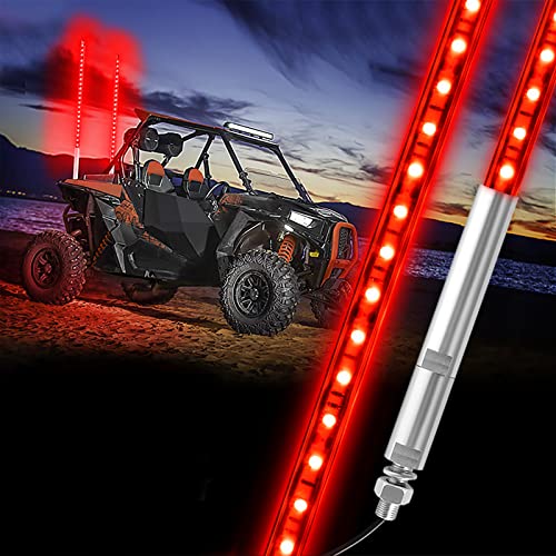 BESTZHEYU 2PCS 0.9M Red LED Whip Light for ATV UTV 3FT LED Whip Light Antenna Whips for RZR Polaris Off-Road Sand Dune Buggy 4x4 - color: 0.9M Red Whip Light