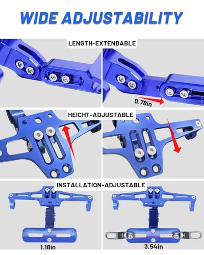MDPROMCP Universal Motorcycle Fender Eliminator With LED Light CNC Aluminum License Plate Bracket (Blue) - size: Blue