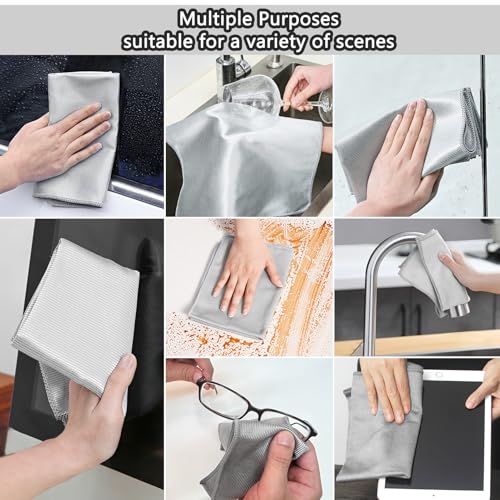 XANGNIER Microfiber Glass Cleaning Cloths,8 Pack Streak Free Miracle Cleaning Cloth,Reusable Lint Free Cleaner Towels for Kitchen,Windows,Mirror,Glasses,Car Windshields,Stainless Steel,11.8"×11.8" - color: Sliver-grey