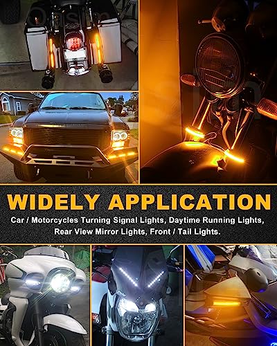 5in Motorcycle Daytime Running Light Switchback LED Strip White&Amber DRL Sequential Blinkers Ring Fork Turn Signal Light Strip DRL 5" LED Strip Light Bars for Cars Motorcycles ATV UTV 12V 2PCS