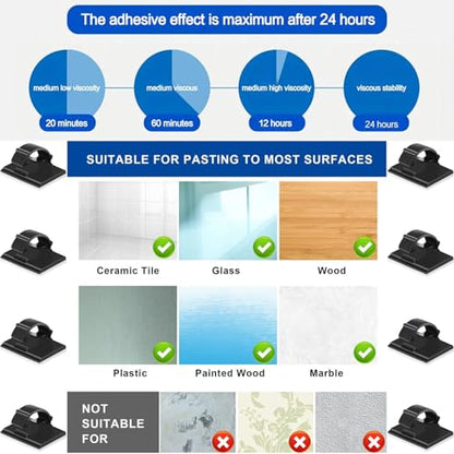 Adhesive Cable Holder Management Wire Clips 50 Pcs Black，Suitable for Cables with a Diameter of ≤ 6mm in Cars, Houses, and Offices - color: Black