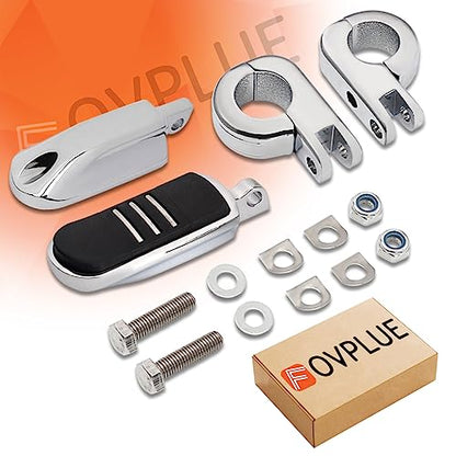 FOVPLUE 1.25" Highway Footpegs, Adjustable Footrest w/Mounting P-Clamps for Harley Touring Softail Dyna Sportster Honda Kawasaki Suzuki Yamaha Indian Victory with 1-1/4" Engine Guard/Tubing, Chrome#1 - color: Chrome