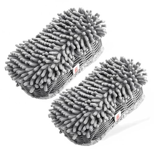 2 Pack Microfiber Car Wash Sponge Chenille Non-Scratch for Wax Sealant Conditioner Application Car Detailing, Compatible with Cars Trucks Motorcycles Essential Auto Cleaning Washing Kit Supplies