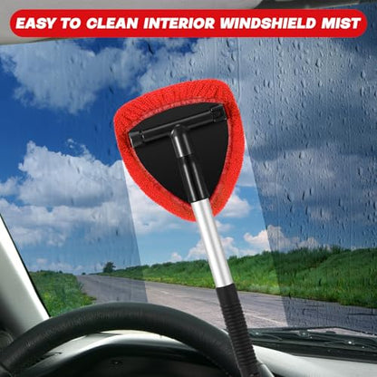 Potchen 8 Pcs Car Windshield Cleaner Tool Kit with Extendable Handle, Microfiber Towel Pads, Brush, Empty Spray Bottle for Auto Glass Wiper Suvs Rvs & Home Windows(Red) - color: Red