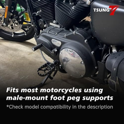 TSUNG Off Road Motorcycle Foot Pegs MX Style Footpegs – Compatible with Dyna, Fatboy, Sportster, Iron 883, CNC Wide 360° Rotating Foot Pedals (Black) - color: Black