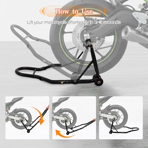 Motorcycle Front and Rear Stand Combo 850 lb Capacity Universal Paddock Stand with Adjustable Fork Widths Heavy Duty Wheel Lift Stand for Sport Bike Cruiser E-Bike