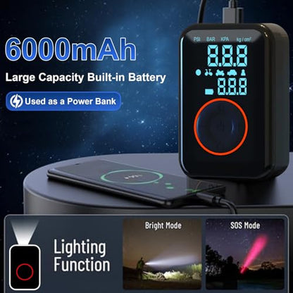 Tire Inflator Portable Air Compressor Heavy Duty 150PSI Faster Inflation Power Bank with Digital Gauge Pre-Set Auto Shut-Off LED flashing Lights Cordless Air Pump for Car Motorcycle, Bike, Balls