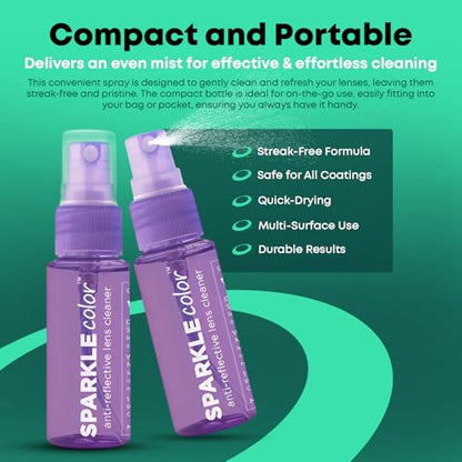 Sparkle Anti-Reflective Safe Lens Cleaner Spray Kit - (2) 1oz Glasses Cleaner Spray & (2) Microfiber Cloth for Eyeglasses, Sunglasses, Lenses, Screens and Camera Cleaning Kit (4 Piece Set) - style: Purple | 2x1oz Lens Spray + 2 Microfiber Cloths