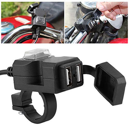 Motorbike Phone Mount, USB Port for Motorcycles, 12V Dual USB Port Motorcycle Charger Handlebar Charger 5V 1A / 2.1A Adapter Phone Power Outlet