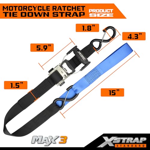 XSTRAP STANDARD 2 Pack 1.5" x 6' Ratchet Tie Down Straps - 1000Lbs Load Cap, 3000Lb Break Strength, Soft Loops & Safety Clip Hooks for Motorcycle, ATV, Kayak, Black - style: 2PK 1.5'' x 6' 3000lbs black