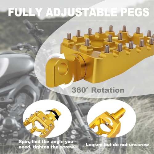PUCKY CNC Wide Foot Pegs 360° Roating MX Chopper Bobber Style for harley Dyna Sportster Fatboy Iron 883 (金色)
