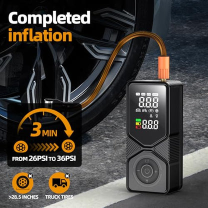 Tire Inflator Portable Air Compressor – 150PSI Cordless Car Pump with 6000mAh Battery & 12V DC Backup, Auto Shut-Off Digital Gauge for Car, SUV, Motorcycle, Bike, Ball