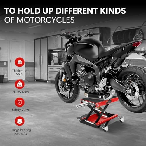 1100LBS Motorcycle Lift-Hydraulic Motorcycle Stand Table Jack, Narrow and Wide Deck Motorcycles Scissor Jack with Ratchet & Crank for ATV, Dirt Bikes