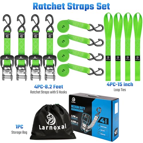 Ratchet Straps, 1.5 inch x 8.2 ft(4 Pack) Heavy Duty Tie Down Straps, Ratchet Tie Down Straps with Soft Loops-5,208 lbs (Green) - color: Green, size: 8.2 Ft