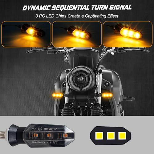 NTHREEAUTO Motorcycle LED Turn Signal Light Universal Front Rear Turn Signals Sequential Amber Blinkers Compatible with Motorbike Scooter Quad Cruiser Off Road Touring - 4PCS