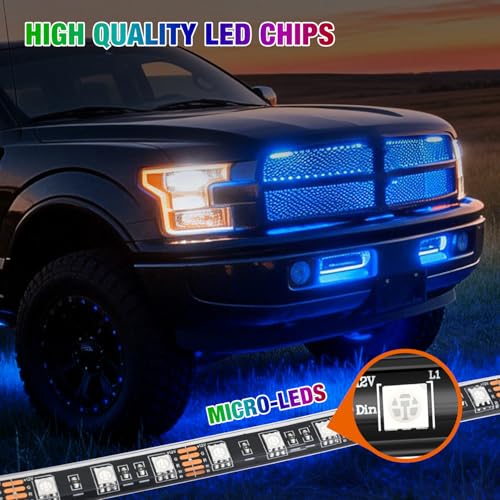 Nilight 4Pcs 12inch LED Grille Lights 72 LEDs RGB Multi Color Exterior Lighting Kit with Sound Active Function and Wireless Remote Control for Cars Van SUV Truck - color: 4Pcs 12Inch Grille Light w/Remote