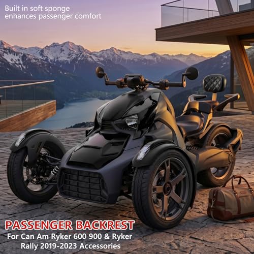 Motorcycle Rear Passenger Backrest Fit for Can-Am Ryker 600/900/Rally Edition 2019-2026, Ryker Sport 2022-2026, 15 Inches Detachable Backrest Pad with Mount Kit, Replace #219400843 (Black Line) - color: Black Line