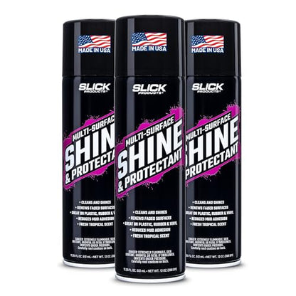 Slick Products Shine & Protectant Spray 17.35 FL OZ. - High Gloss Clear Coating Renew Vinyl, Plastic, Rubber, Trim, Tire, Car, Truck, Motorcycle, Dirt Bike (3-Pack) - size: 17.35 Fl Oz (Pack of 3)