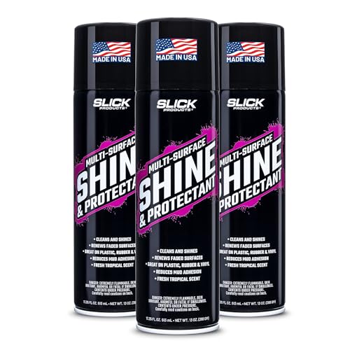 Slick Products Shine & Protectant Spray 17.35 FL OZ. - High Gloss Clear Coating Renew Vinyl, Plastic, Rubber, Trim, Tire, Car, Truck, Motorcycle, Dirt Bike (3-Pack) - size: 17.35 Fl Oz (Pack of 3)
