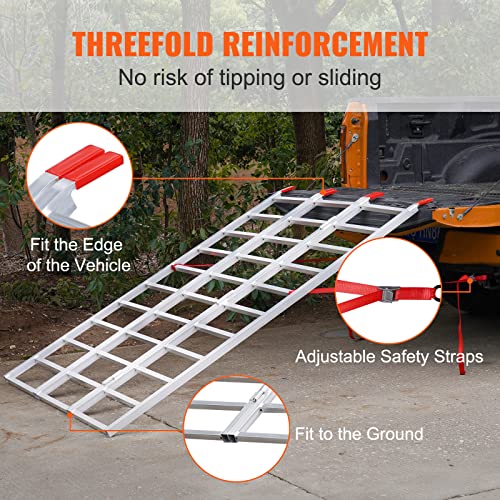 VEVOR Aluminum Ramps, 1500 lbs, Folding Loading Ramp with Load Straps, Tri-Fold Ramp for Motorcycles,UTVs, ATVs, Trucks, Lawnmowers, Snow Blowers, 77" L x 54" W, Sliver - size: 1500lbs