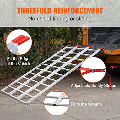 VEVOR Aluminum Ramps, 1500 lbs, Folding Loading Ramp with Load Straps, Tri-Fold Ramp for Motorcycles,UTVs, ATVs, Trucks, Lawnmowers, Snow Blowers, 77" L x 54" W, Sliver - size: 1500lbs