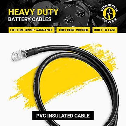 Spartan Power Black 2 Foot, Battery Cable, Negative Only 3/8" M10 Made in USA - color: 1/0 AWG-BLACK-3/8", size: 2-FT