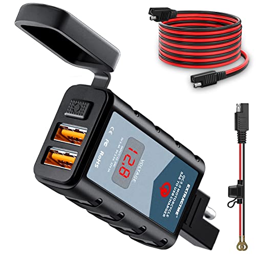 EXTRACTME 6.8A Motorcycle USB Charger, Quick Charge 3.0 Dual USB Motorcycle Phone Charger with Voltmeter & ON/Off Switch, Waterproof Motorcycle Accessories SAE to USB Adapter - color: Red Dual USB A Port