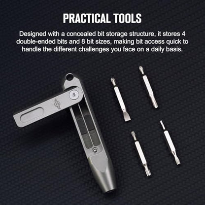 OKNIFE Otacle D1 Titanium Small EDC Multi Bit Pocket Screwdriver, 9 in 1 Mini Precision Screwdriver Set, S2 Steel Magnetic Bits for Work or Daily Use - color: Titanium-grey