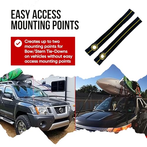 Cajun Tie Downs Hood Loop Anchor Straps — Under Hood Kayak & Canoe Tie-Down, Fits Vehicles Without Tow Hooks, 1" x 8", 2-Pack, Made in USA, Black/Yellow - color: Black/Yellow