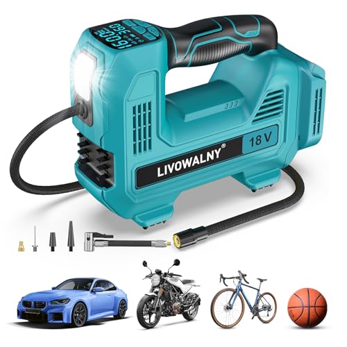 Cordless Tire Inflator Portable Air Compressor Tire Air Pump Compatible With Makita 18V Battery - LIVOWALNY 160PSI Auto Pump with Digital Pressure Gauge for Car Tires, Bicycle, Balloons (Tool Only) - color: Blue