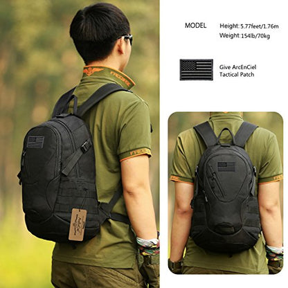 ArcEnCiel 15L Motorcycle Backpack Tactical Bag Rucksacks for Outdoor Camping Trekking Hunting with Patch - color: Black