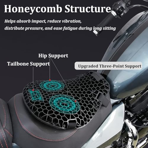 Motorcycle Seat Cushion for BMW R 1250 GS 2019 2020 2021 2022 2023 2024, Non-Slip Moto Gel Seat Pad, 3D Honeycomb Structure Shock Absorption and Breathable Seat Cover for Long Rides