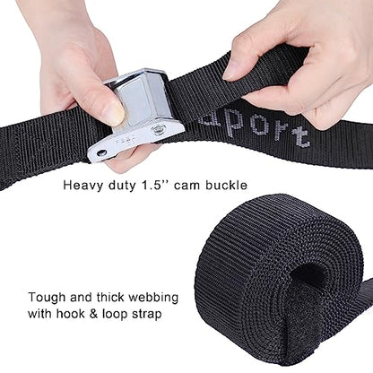 Ayaport Motorcycle Tie Down Straps 1.5” x 8’ (with Swivel Carabiner Hooks) Cam Buckle Tie Downs, Handlebar Strap for Dirt Bike, Motor Bike, Kayak, Car, Truck, Boat, Cargo, Black - size: 1.5"x8'-2pcs