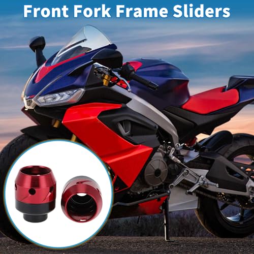 Motorcycle Front Fork Frame Sliders Falling Protection Wheel Crash Protector Scooter Moped Aluminum Alloy Red 2 Pcs - color: Red