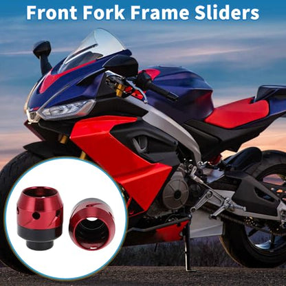 Motorcycle Front Fork Frame Sliders Falling Protection Wheel Crash Protector Scooter Moped Aluminum Alloy Red 2 Pcs - color: Red