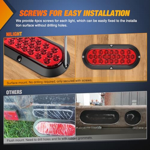 Nilight 6Inch Oval Tail Light 2PCS Red 24LED Running Stop Brake Turn Surface Mount Marker Light Sealed IP67 Waterproof Taillight for 12V RV Camper Caravan Truck Trailer Bus - color: Red 24LED Lights Screws 2Pcs
