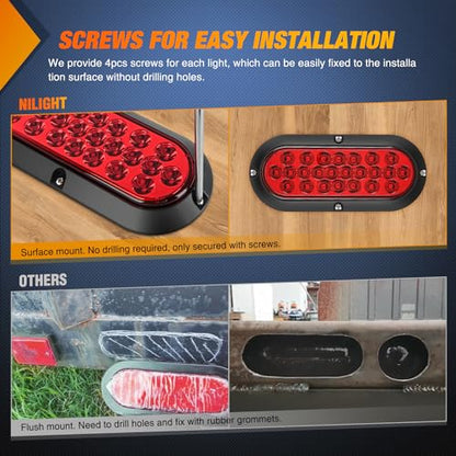 Nilight 6Inch Oval Tail Light 2PCS Red 24LED Running Stop Brake Turn Surface Mount Marker Light Sealed IP67 Waterproof Taillight for 12V RV Camper Caravan Truck Trailer Bus - color: Red 24LED Lights Screws 2Pcs