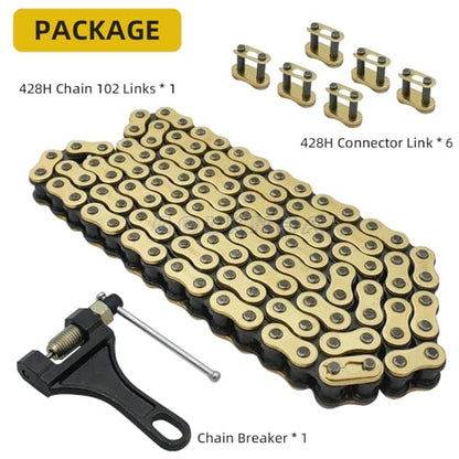 428H Drive Chain 102 Link with 6pcs Connecting Master Link Compatible with 50cc 70cc 90cc 110cc Motorcycle Bike ATV Quad Go Kart 4 Wheeler Seamless Small Tube with Chain Breaker - size: 102 Link
