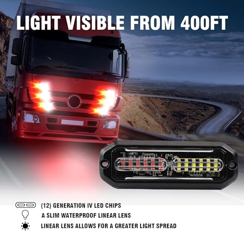 WINECO 8PCS LED Strobe Lights 12V Sync Feature Red White 12LED Emergency Hazard Warning Lights with Strobe Controller for Trucks Vehicles ATV RV Cars Van - color: RED WHITE
