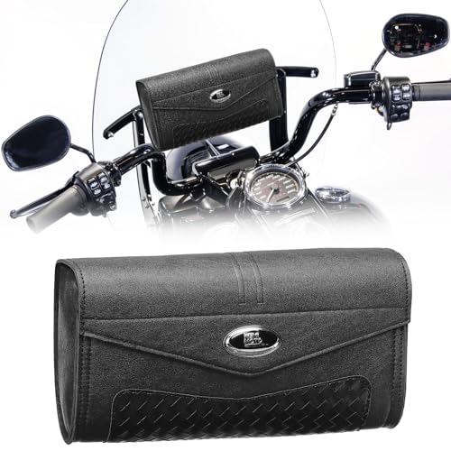 KEMIMOTO Motorcycle Windshield Bag PU Leather Windscreen Studded Pouch Windshield Tool Bag Compatible with Touring Road King Softail 1995-2025