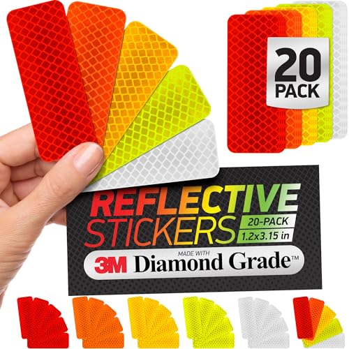 Reflective Safety Tape Stickers | 3M Diamond Grade | Mixed Colors | 1.2″ x 3.15″ | 20-Pack | Safety Warning Tape for Helmets, Cars, Mailboxes & More - color: Mixed Colors