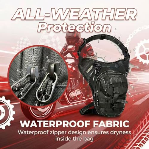 Motorcycle Thigh Bag Tactical Leg Bag Drop Leg Bag for Men Women–Waterproof&Adjustable Leg Strap, Convertible to Leg Fanny Pack or Phone Purse for Outdoor Activities—Complimentary keychain