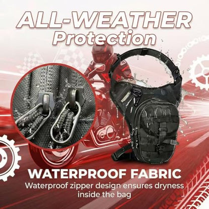 Motorcycle Thigh Bag Tactical Leg Bag Drop Leg Bag for Men Women–Waterproof&Adjustable Leg Strap, Convertible to Leg Fanny Pack or Phone Purse for Outdoor Activities—Complimentary keychain