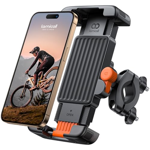 Lamicall Bike Motorcycle Phone Mount - [1s Quick Lock] Bike Cell Phone Holder Clip, Bicycle Scooter Handlebar Clamp, for iPhone 17 16 15 Pro Max, Galaxy S25 S24 Ultra, 6-7.2" Phones, Orange - color: Orange