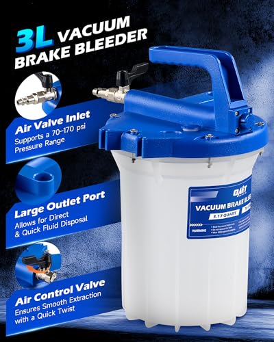 Orion Motor Tech 3L Vacuum Brake Bleeder Kit, Pneumatic Brake Fluid Bleeder Kit with 3.2 qt Brake Fluid Extractor 1L Refilling Bottle 18 Adapters, One Person Brake Bleed Fluid Pump Brake Bleeding Tool - size: 3L Standard Set