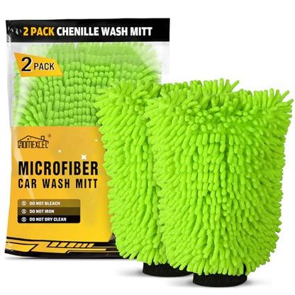 HOMEXCEL Car Wash Mitt, 2PK Chenille Microfiber Wash Mitt, Scratch-Free & Lint-Free, Rich Foam, Highly Absorbent, Double Sided, Perfect for Car Washing and Detailing, 10.2" x 6.7 ", Green - color: Green