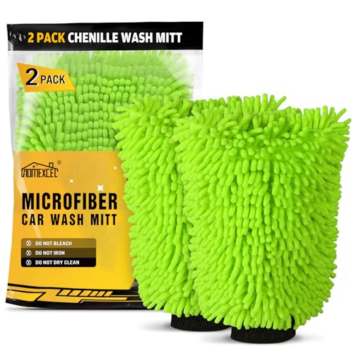 HOMEXCEL Car Wash Mitt, 2PK Chenille Microfiber Wash Mitt, Scratch-Free & Lint-Free, Rich Foam, Highly Absorbent, Double Sided, Perfect for Car Washing and Detailing, 10.2" x 6.7 ", Green - color: Green