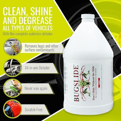 BugSlide 2.5 Gallon Cleaner Refill for Spray Bottles & Travel Kits - All Surfaces Cleaning and Detailing Solution for Vehicle Interior and Exterior Use - Shines, Degreases, Polishes - style: 2.5 Gal Refill