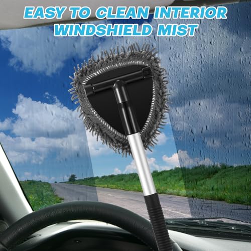 Baderke 9 Pcs Car Windshield Cleaner Tool Kit with with Extendable Handle, Microfiber Towel Pads, Sponge, Ventilation Brush, Empty Spray Bottle for Auto Glass Wiper Suvs Rvs & Home Windows(Grey) - color: Grey